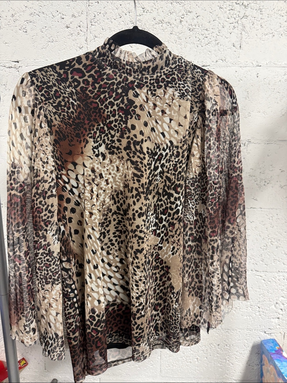 Sheer Leopard Print Long-Sleeve Blouse - Neutral Multi CHICOS Size 1 High Neck